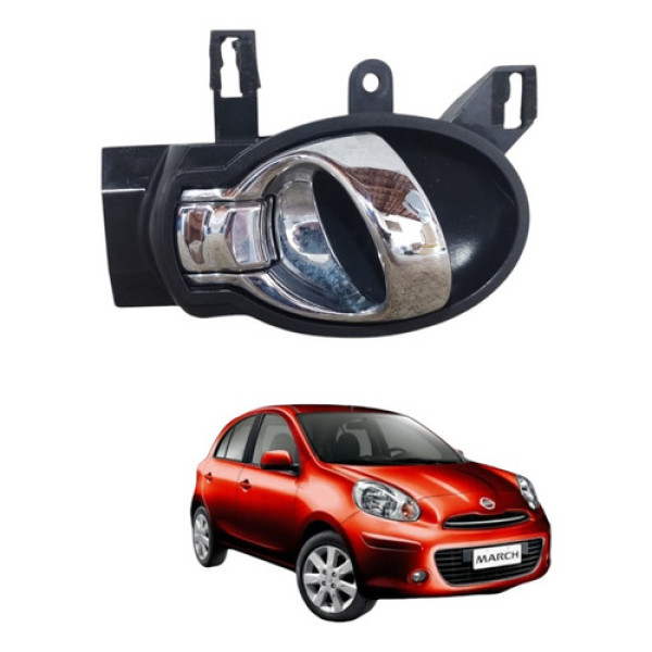 Maçaneta Interna Porta Traseira Direita March 2011 A 2015 - Cromado - Traseira