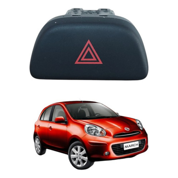Botão Pisca Alerta Nissan March 2011 A 2015 Preto