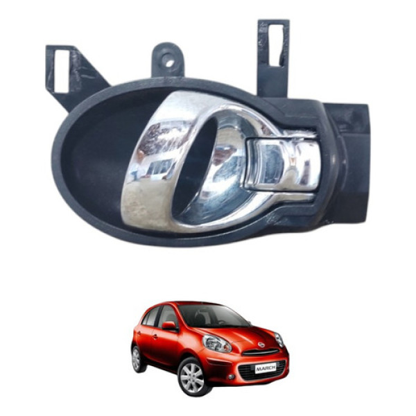 Maçaneta Interna Dianteira Esquerda Nissan March 2011 A 2015 Cromado Dianteira